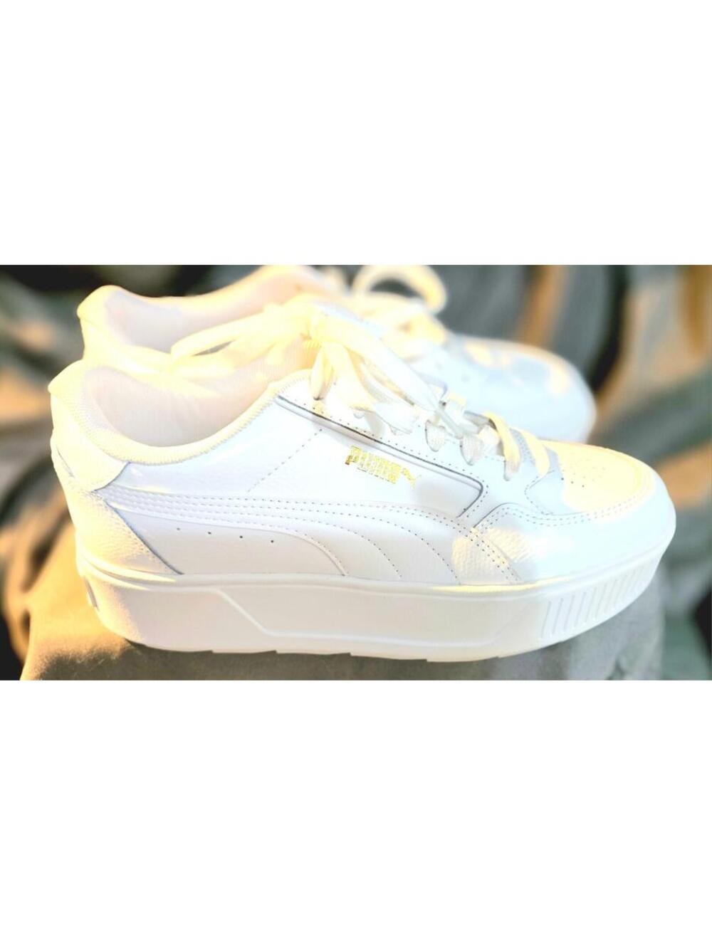 Womens PUMA Karmen Rebelle Platform SNEAKERS Size 8 White and Gold Brand NEW